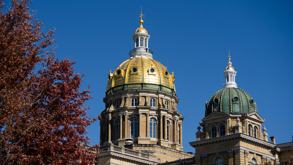 The Iowa State Capitol seen in Des Moines, Iowa.