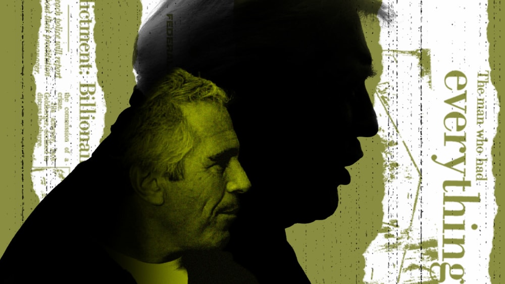 An illustration showing Donald Trump and Jeffery Epstein