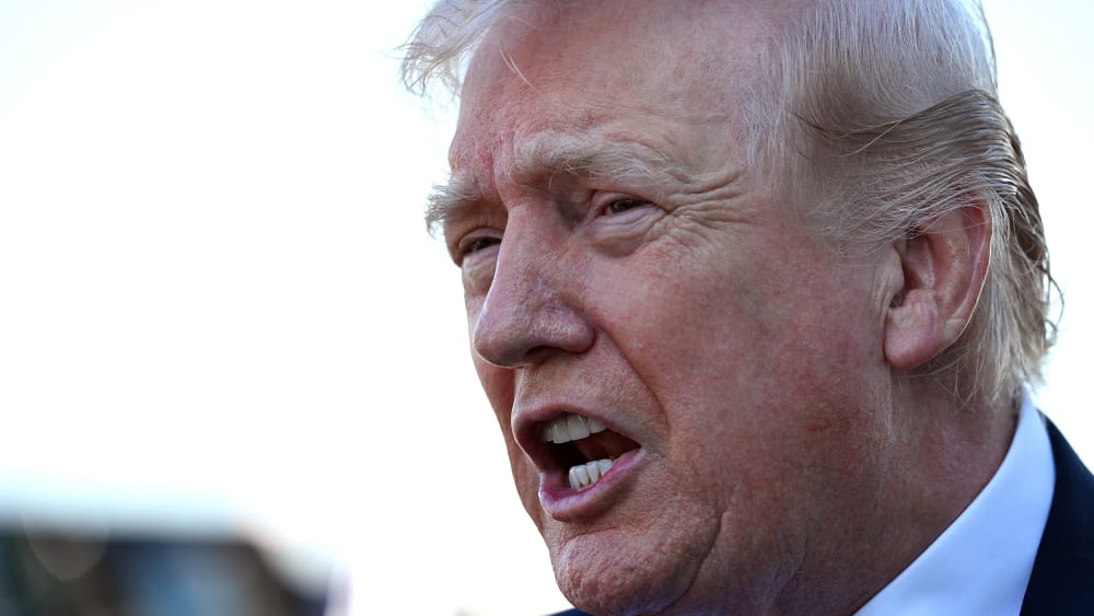 In this close-up photo, Donald Trump is seen speaking.