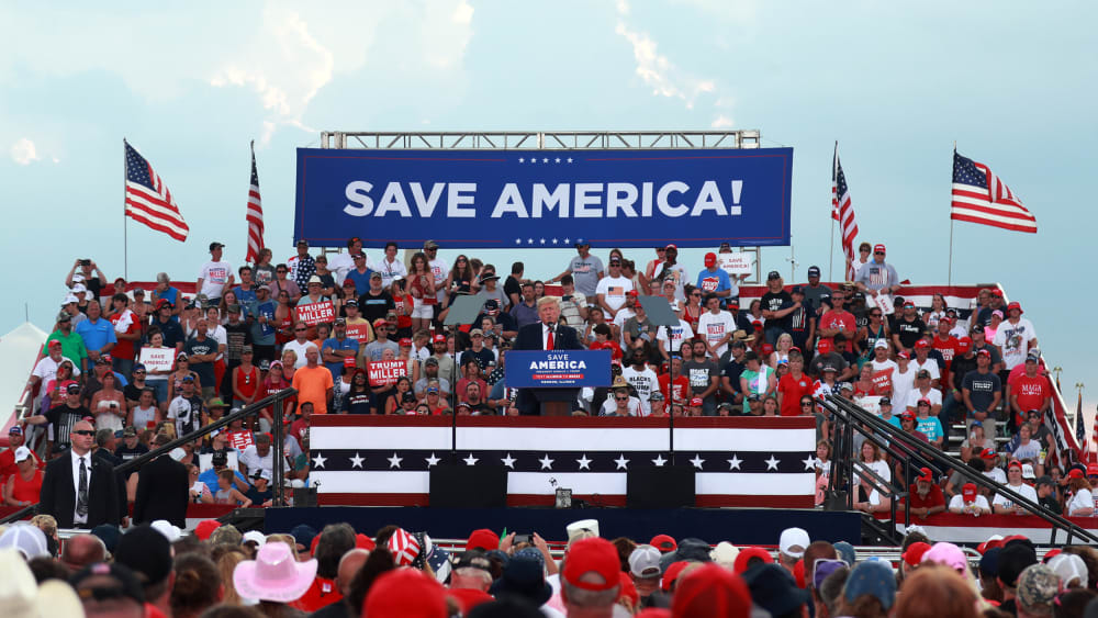 President Donald Trump gives remarks during a "Save America Rally.”