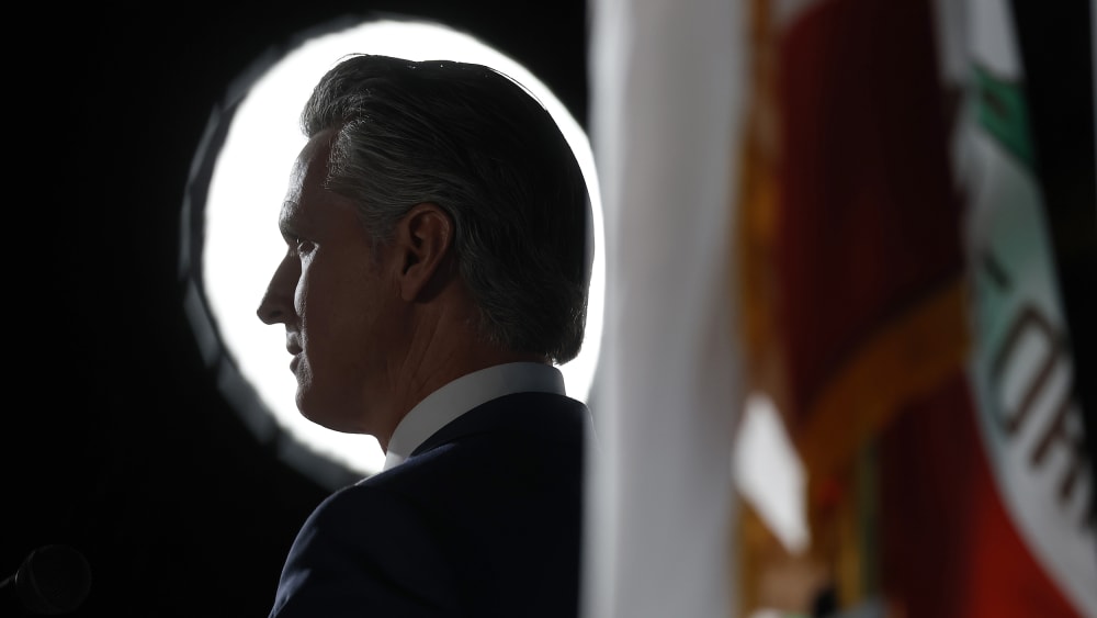 California Gov. Gavin Newsom speaks during an election night gathering