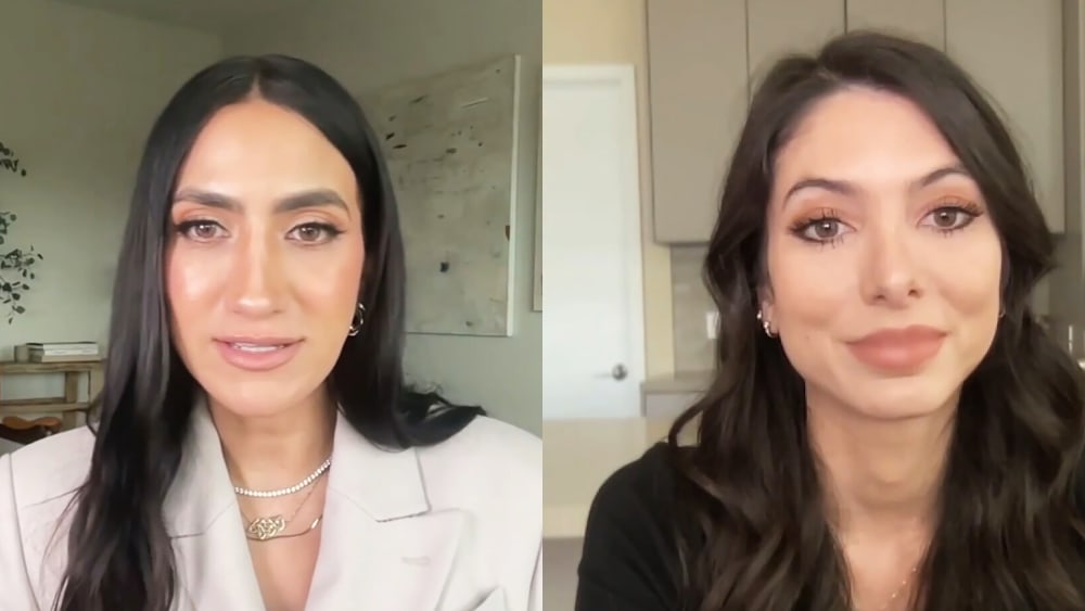 This is a video screenshot, showing Mamdana Dayani interviewing Noor Pahlavi - side by side.