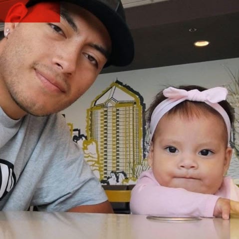 A collage showing a father and his 2-year-old daughter, and security camera footage of the girl being arrested by immigration officers