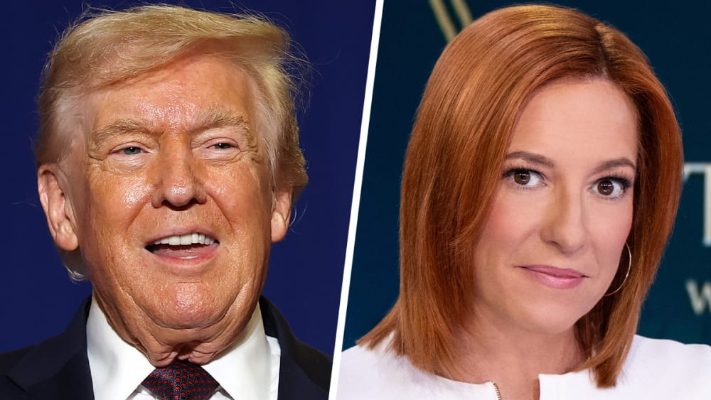 In a split image, President Trump is seen on the left and MS NOW's Jen Psaki on the right.