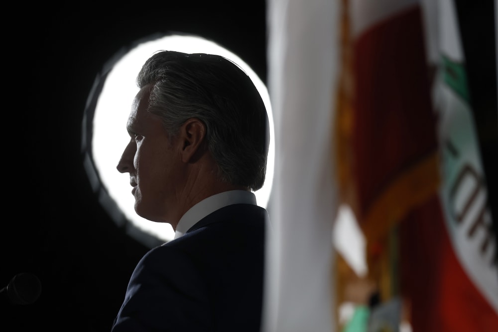 California Gov. Gavin Newsom speaks during an election night gathering
