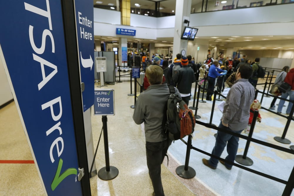 A TSA security check point at the Salt Lake City International Airport