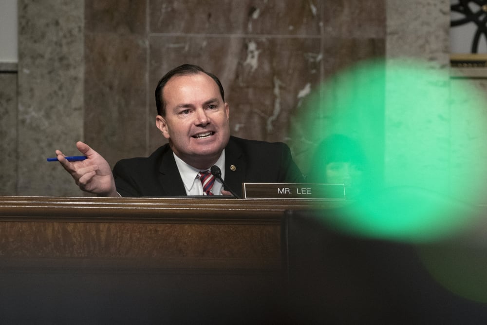 Sen. Mike Lee speaks during a hearing on Capitol Hill.