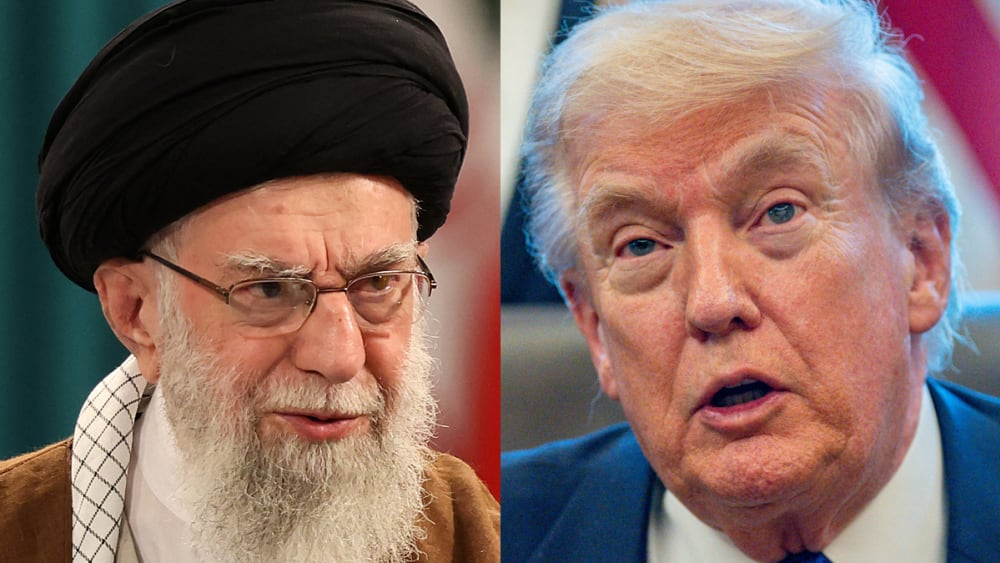 This split image shows Khamenei at left and Trump at right.