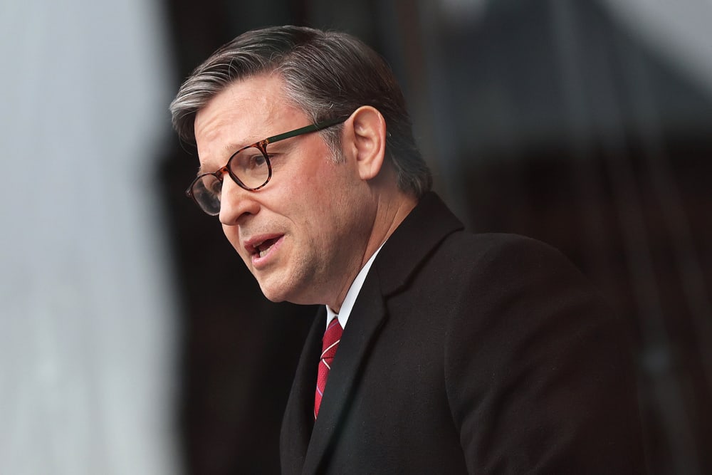 Speaker of the House Mike Johnson during the annual March for Life rally on Jan. 23, 2026 on the National Mall in Washington, D.C.