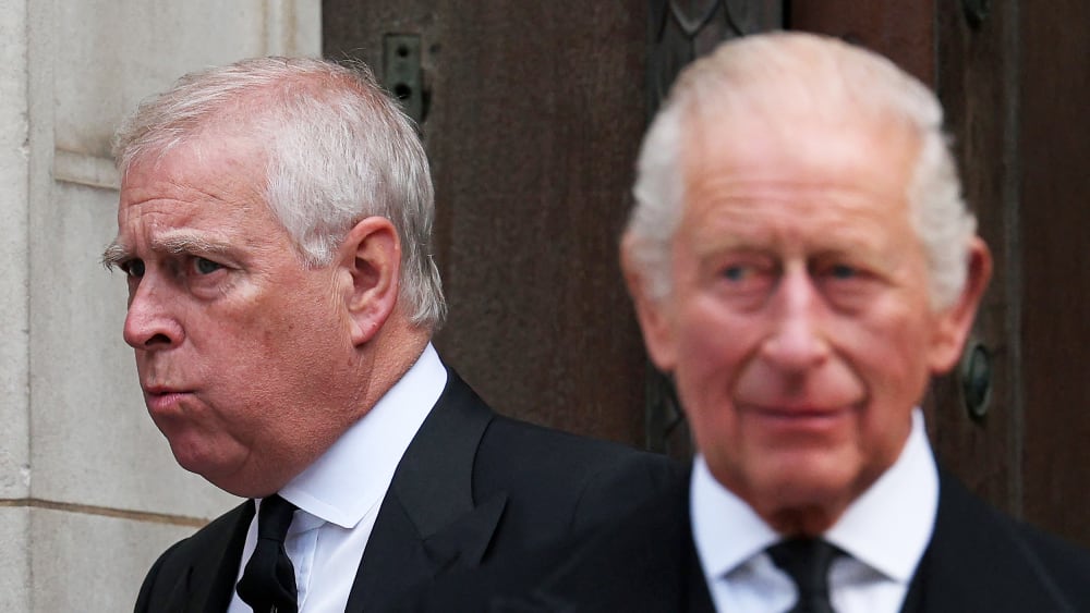 Britain's Prince Andrew, Duke of York (L) and Britain's King Charles III on Sept.16, 2025 at Westminster Cathedral in London.