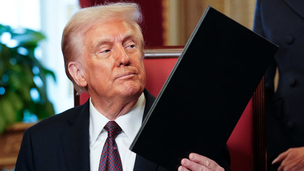 Newly sworn-in President Donald Trump takes part in a signing ceremony in the President's Room following the 60th inaugural ceremony on Jan. 20, 2025 at the US Capitol in Washington, D.C.