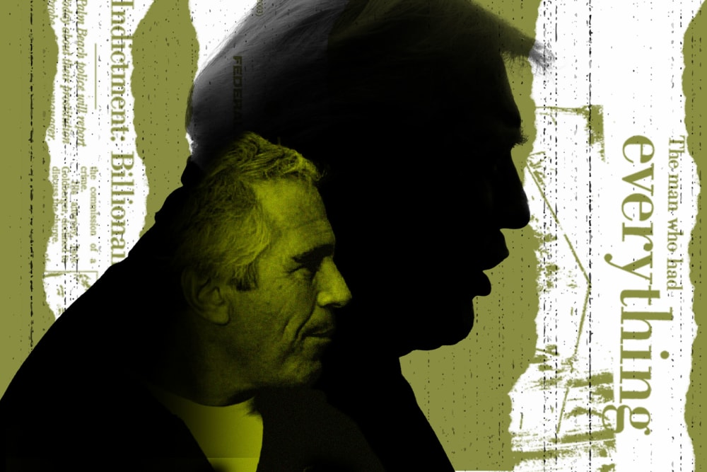 An illustration showing Donald Trump and Jeffery Epstein