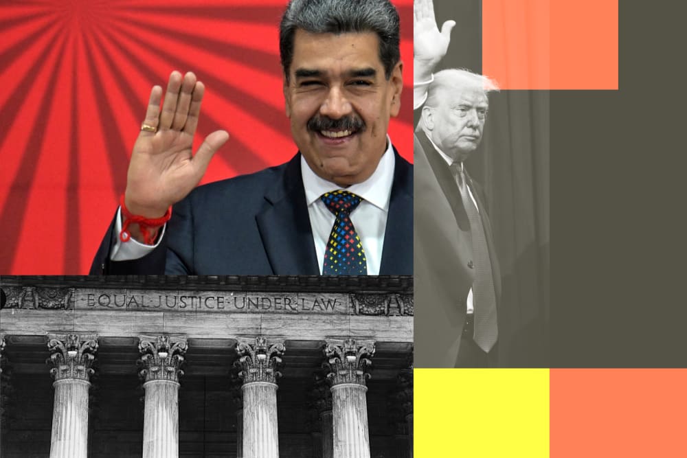 A collage of Nicolás Maduro, Donald Trump, and the facade of the Supreme Court building