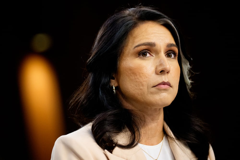 Tulsi Gabbard looking up during a Senate hearing.