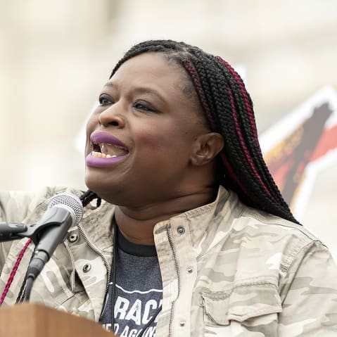 Activist Nekima Levy Armstrong during the &ldquo;No Kings Day&rdquo; rally on June 14, 2025, in Saint Paul, Minn.