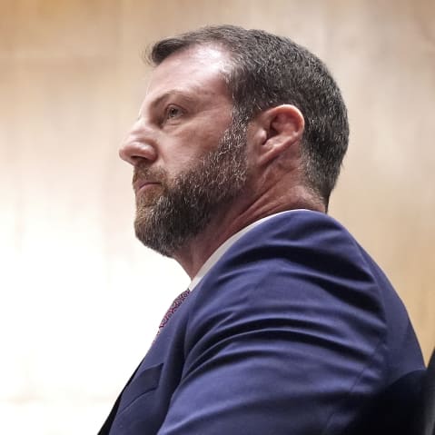 Markwayne Mullin is seen from below during his hearing.
