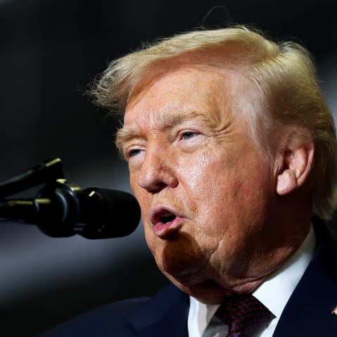 U.S. President Donald Trump delivers remarks during a rally in Rocky Mount, NC.