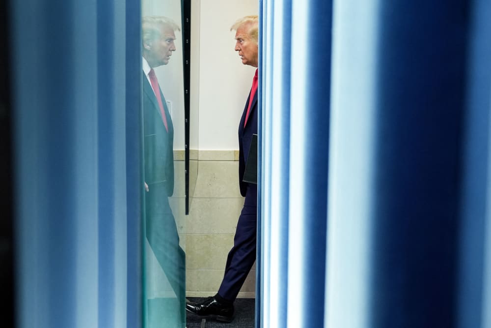President Donald Trump arrives to speak in the Brady Press Briefing Room at the White House.