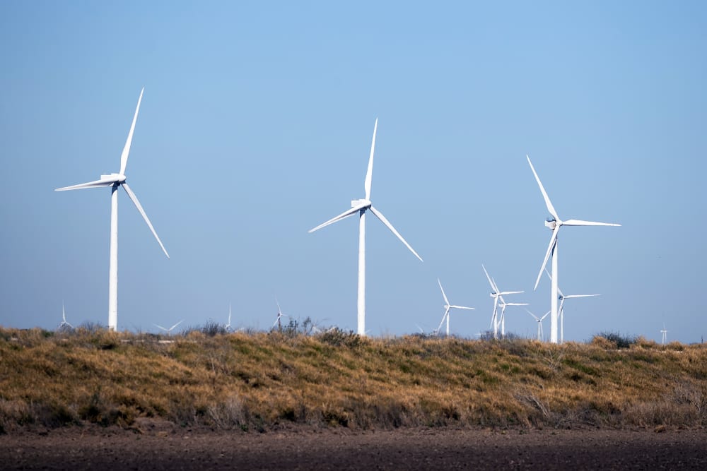 Wind turbines.