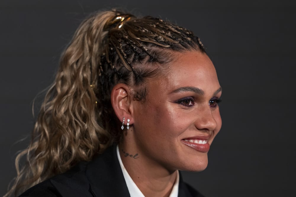 Trinity Rodman during a press conference on Jan. 22, 2026 in Los Angeles.