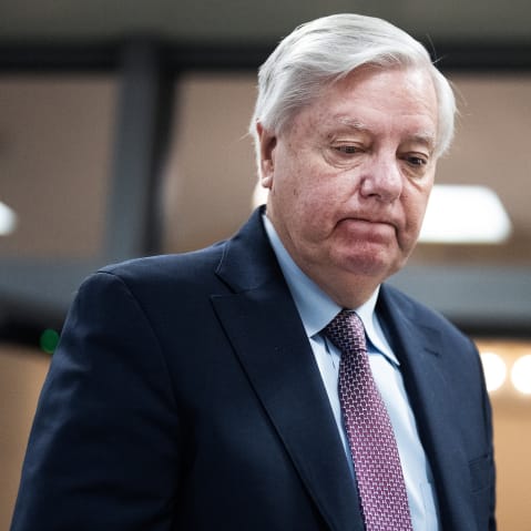 Sen. Lindsey Graham, R-S.C., is seen in the Russell building subway before a vote