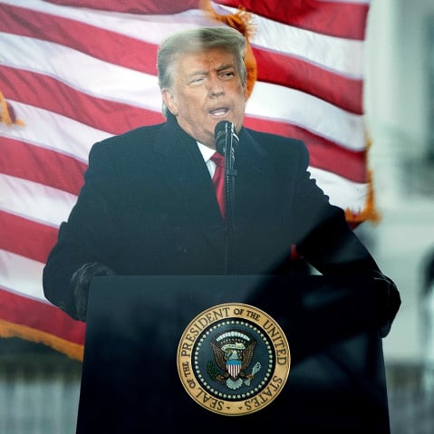 President Donald Trump speaks to supporters on Jan. 6, 2021, from the Ellipse near the White House.