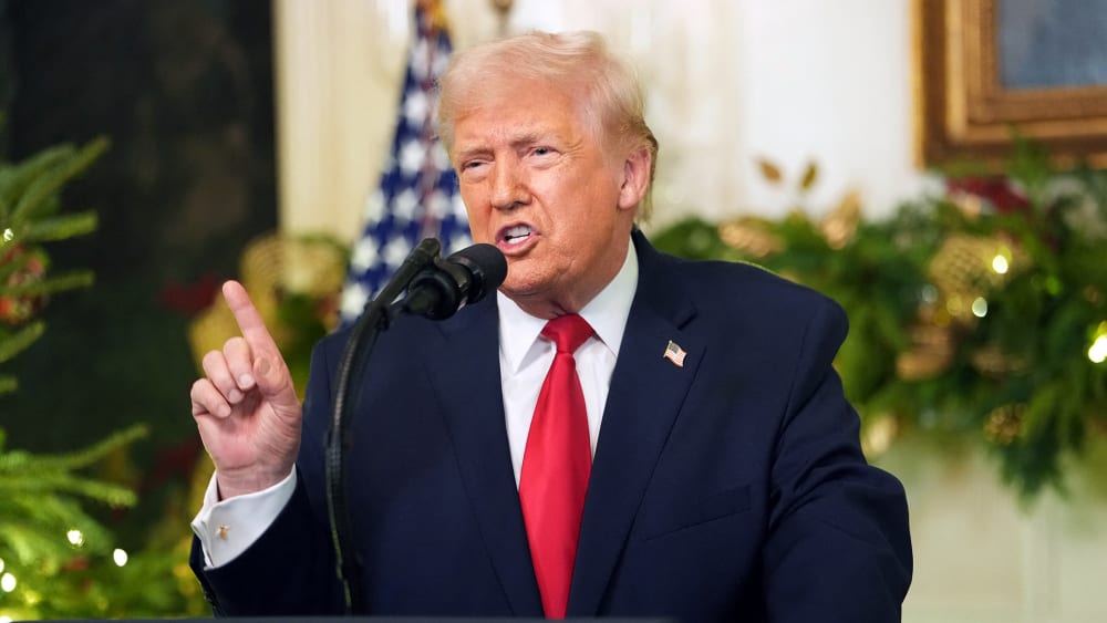 President Donald Trump addresses the nation from the White House.