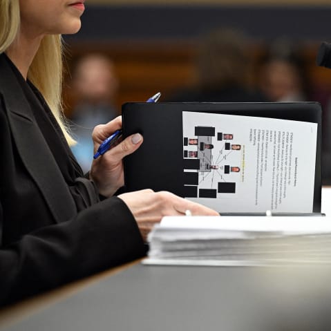 Attorney General Pam Bondi takes her seat before testifying before a House Judiciary Committee hearing on "Oversight of the Department of Justice" on Capitol Hill.