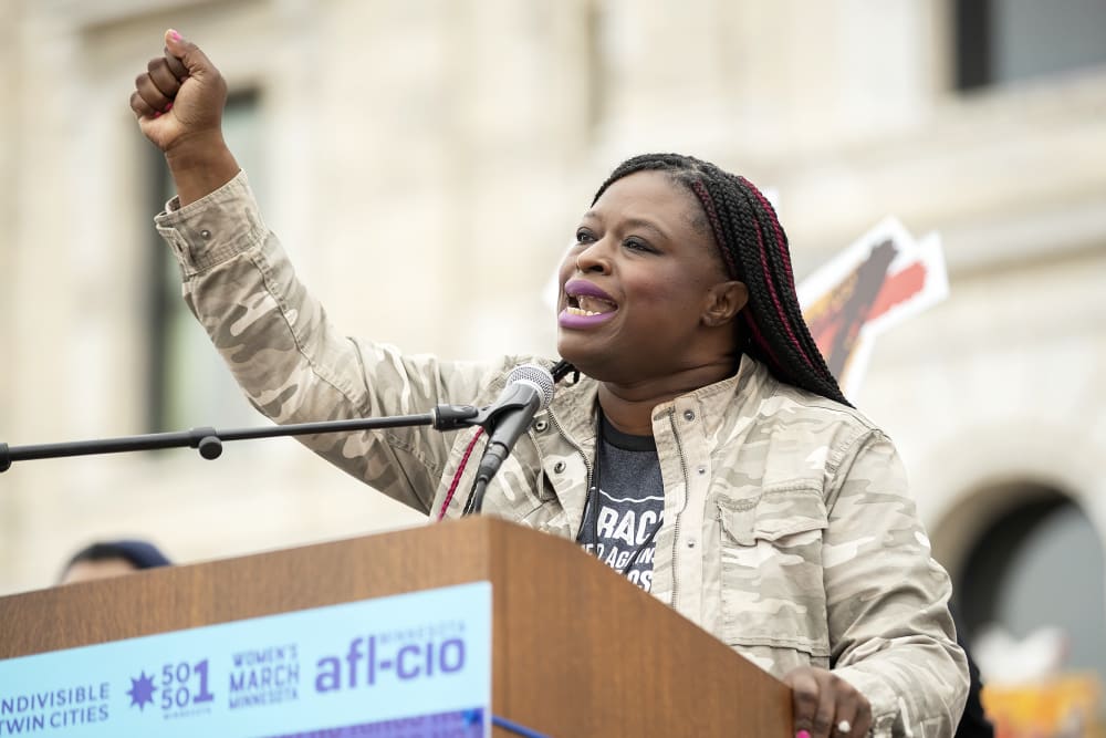 Activist Nekima Levy Armstrong during the “No Kings Day” rally on June 14, 2025, in Saint Paul, Minn.