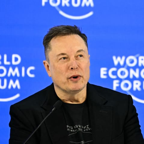 CEO of SpaceX and Tesla, South African-Canadian-US businessman Elon Musk speaks during the World Economic Forum (WEF) annual meeting in Davos on January 22, 2026. The World Economic Forum takes place in Davos from January 19 to January 23, 2026. (Photo by Fabrice COFFRINI / AFP via Getty Images)