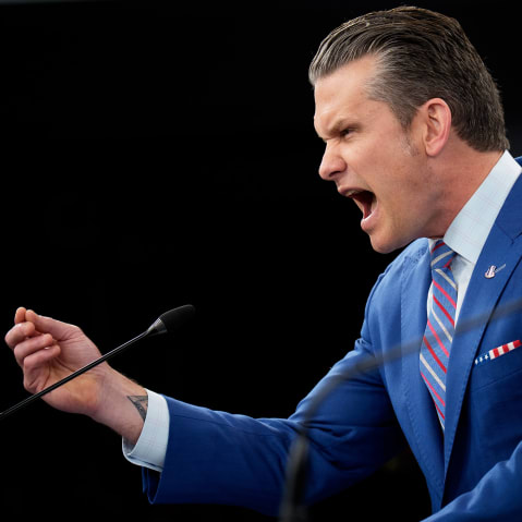 Defense Secretary Pete Hegseth during a news conference.