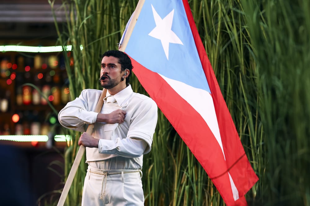 Bad Bunny performs during the NFL Super Bowl LX halftime show on Feb. 8, 2026.