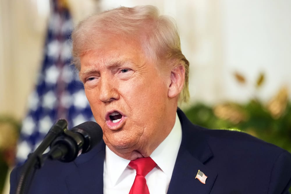 President Donald Trump addresses the nation from the Diplomatic Room of the White House on Dec. 17.