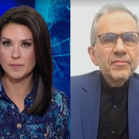 This split image shows MS NOW's Ana Cabrera on the left and Iranian Deputy Foreign Minister Majid Takht-Ravanchi on the right.