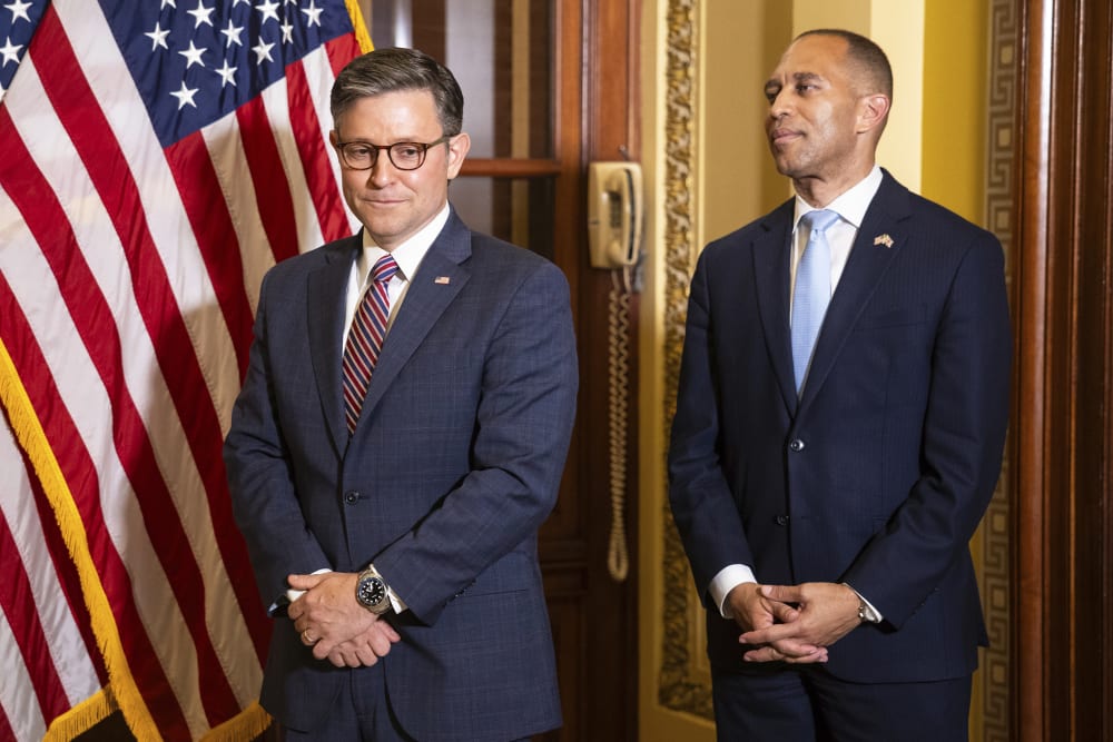 House Speaker Mike Johnson and House Minority Leader Hakeem Jeffries at the U.S. Capitol.