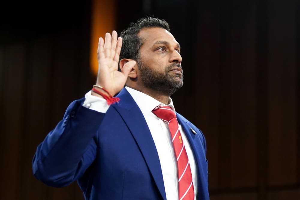 Kash Patel, director of the FBI, being sworn in in Washington, D.C.