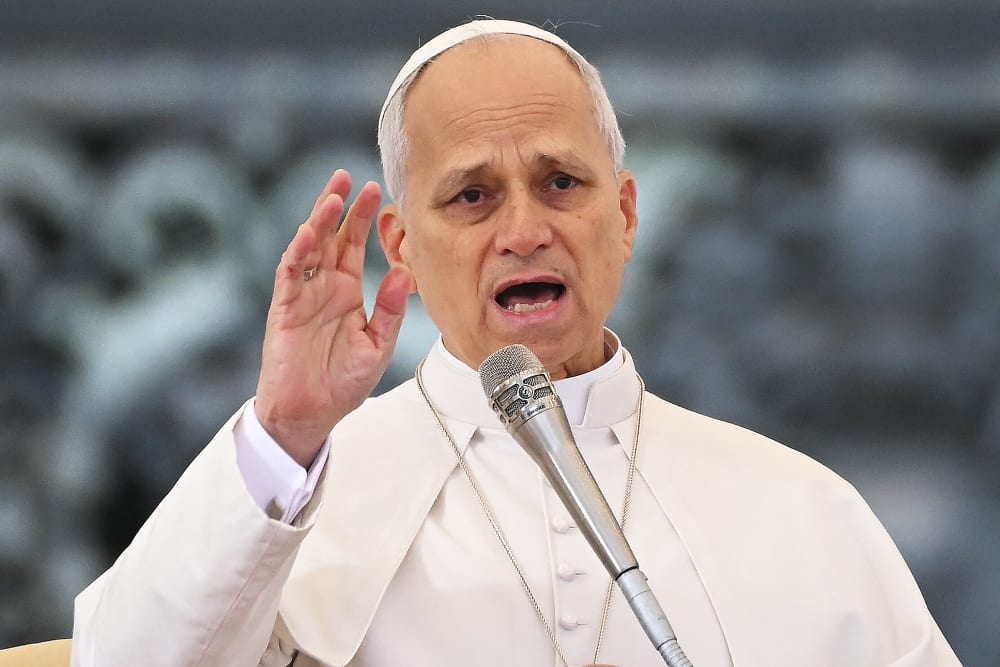 Pope Leo XIV gives his blessing during the weekly general audience in St.Peter's Square.