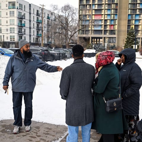 Minneapolis City Council member Jamal Osman (6th Ward) speaks to residents on Dec. 2, 2025, in Minneapolis.
