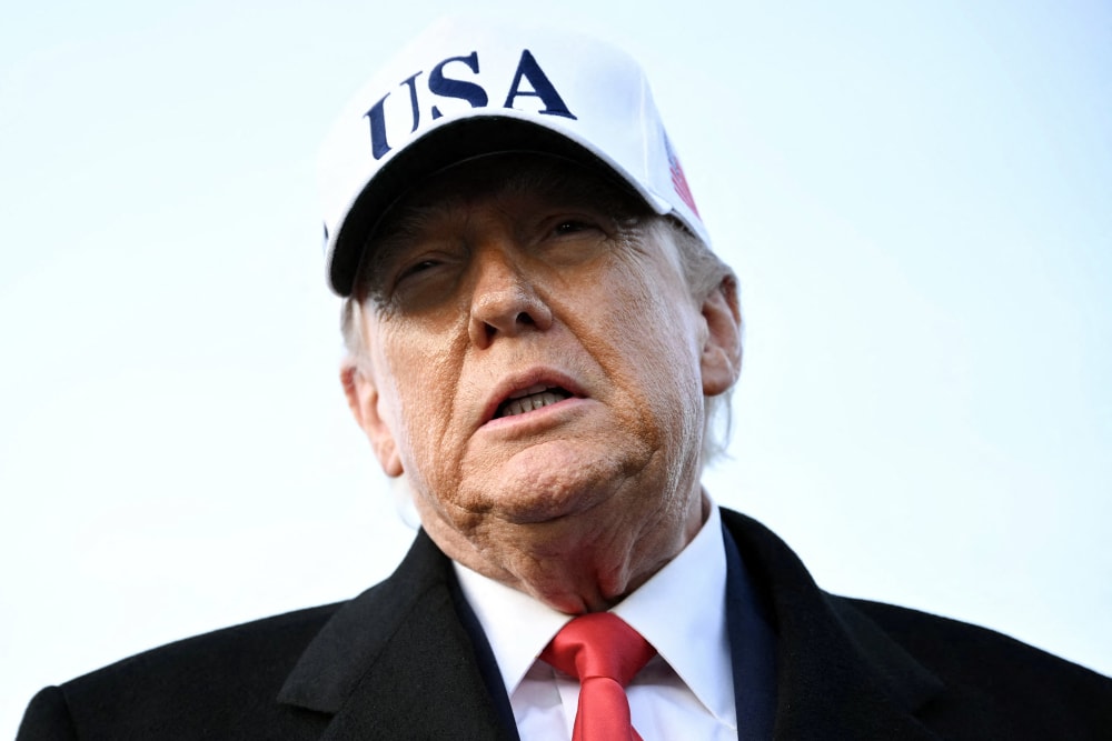 President Donald Trump speaks to the press.