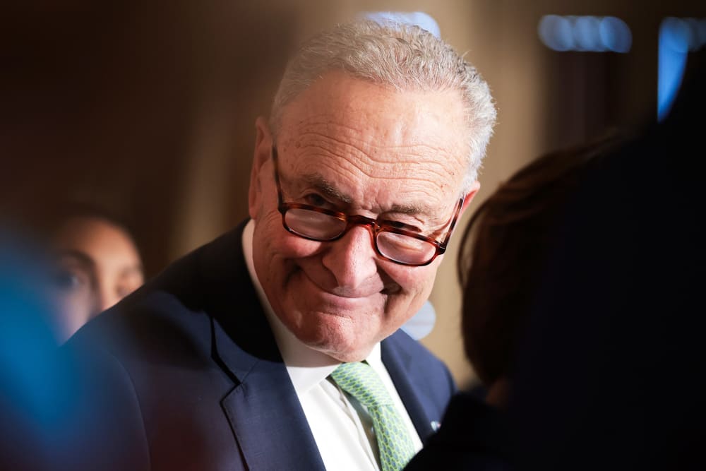 Senate Minority Leader Chuck Schumer during a press conference on May 5, 2025, in the Lyndon Baines Johnson Room at the U.S. Capitol.
