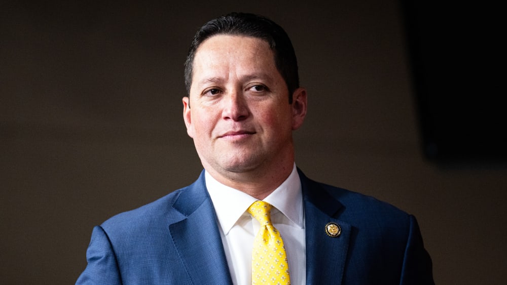 Rep. Tony Gonzales, chairman of the Congressional Hispanic Conference, arrives for the group's press conference in the U.S. Capitol.
