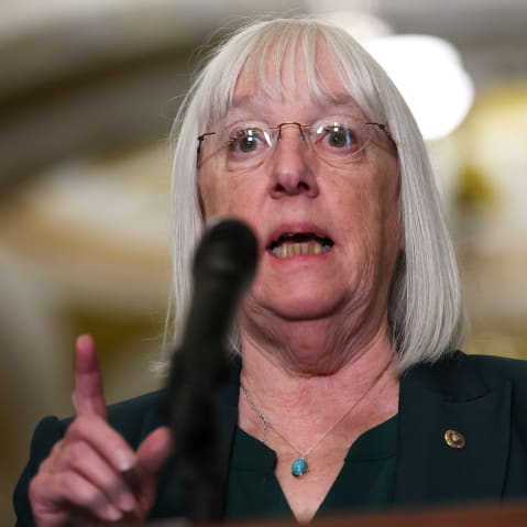 Patty Murray speaks into a microphone.