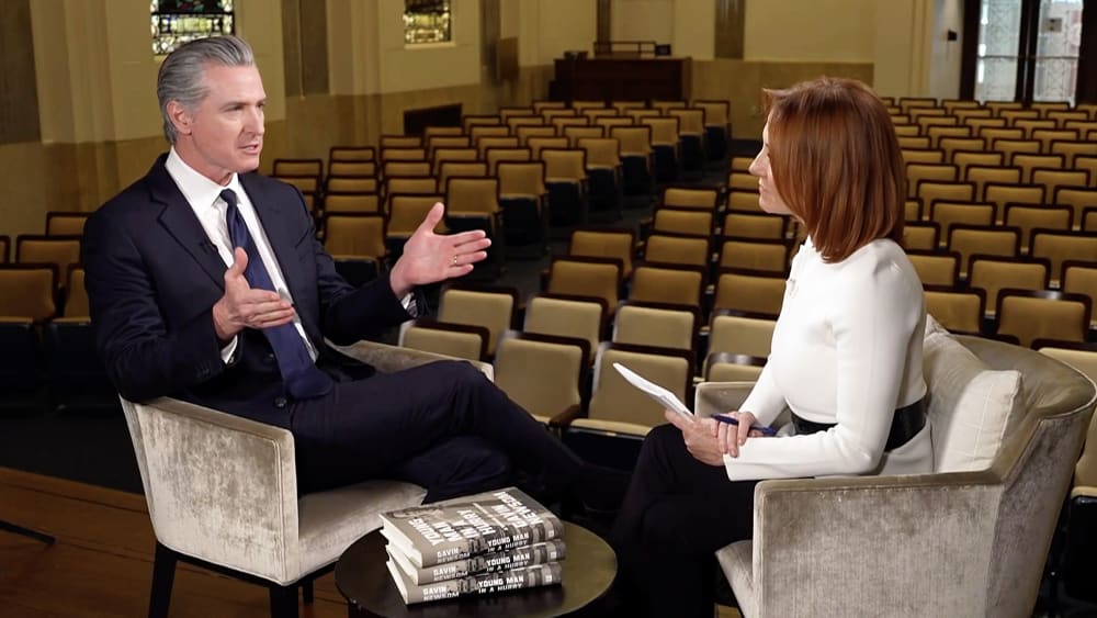 Gavin Newsom sitting with Jen Psaki for an MS NOW interview.