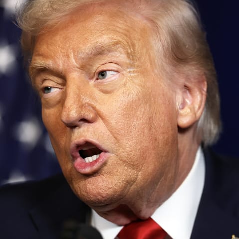 U.S. President Donald Trump holds a press conference at his Mar-a-Lago club.