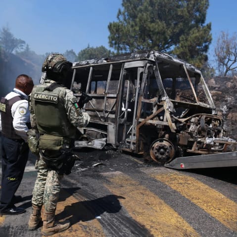 A soldier stands guard in Cointzio, Mexico