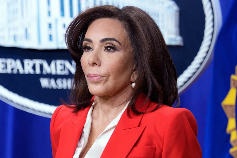 Jeanine Pirro during a news conference at the Department of Justice.