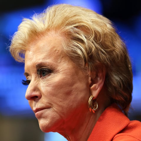 Linda McMahon on Feb. 13, 2025 in the Dirksen Senate Office Building in Washington, D.C.
