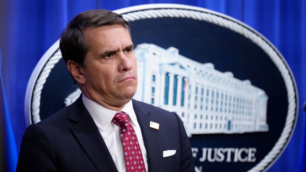 Deputy Attorney General Todd Blanche attends a news conference at the Justice Department in Washington.