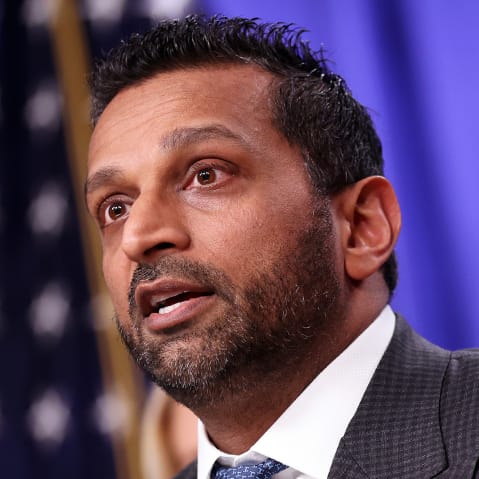 Federal Bureau of Investigation (FBI) Director Kash Patel delivers remarks at the Department of Justice.