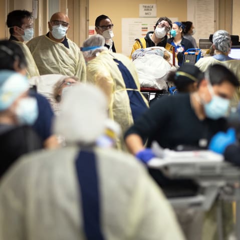 A bustling hallway in the emergency department.